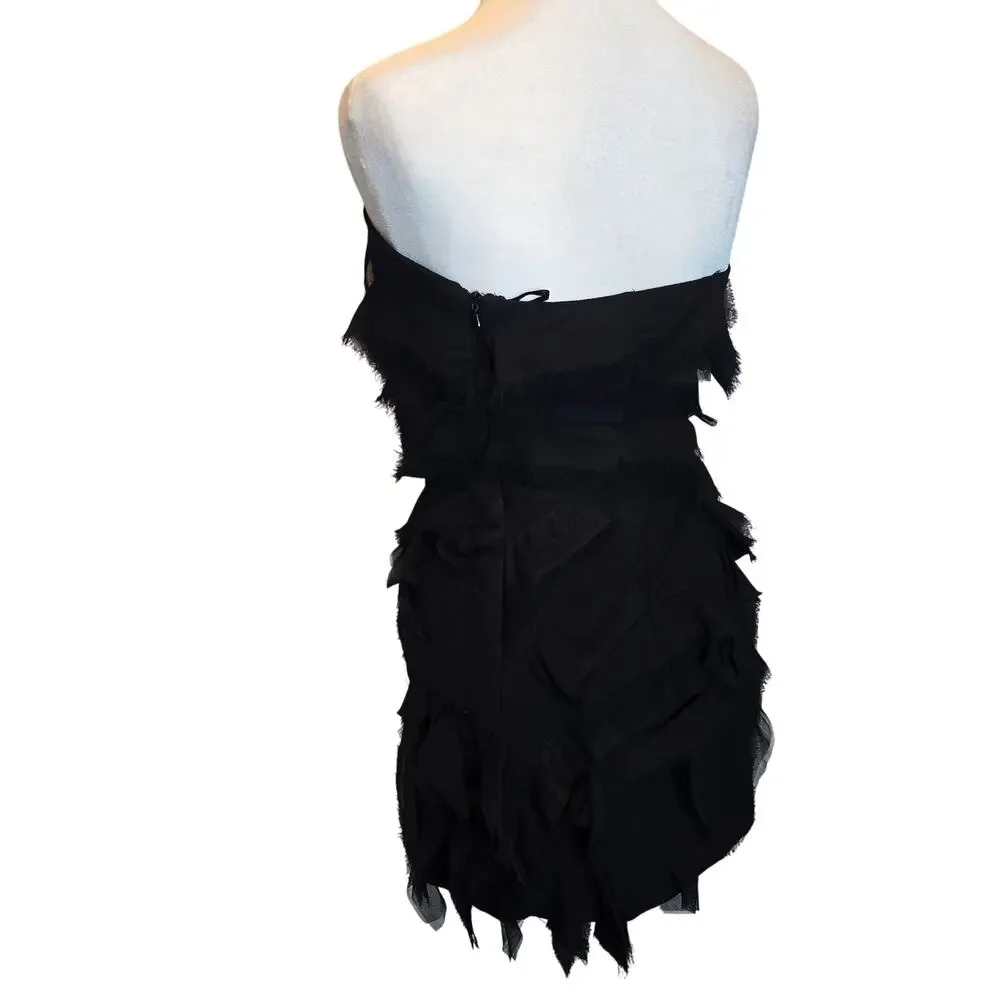 Zara Women's Black Scalloped Strapless‎ Mini Dress Ruffled Size S
